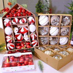 圣诞球装饰品节日吊顶8cm彩绘球套装新婚庆道具橱窗圣诞树小挂件