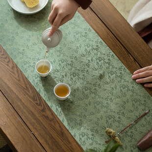 中式书香茶席桌布手工宋锦卷草纹布艺桌旗宋式复古茶垫禅意布垫