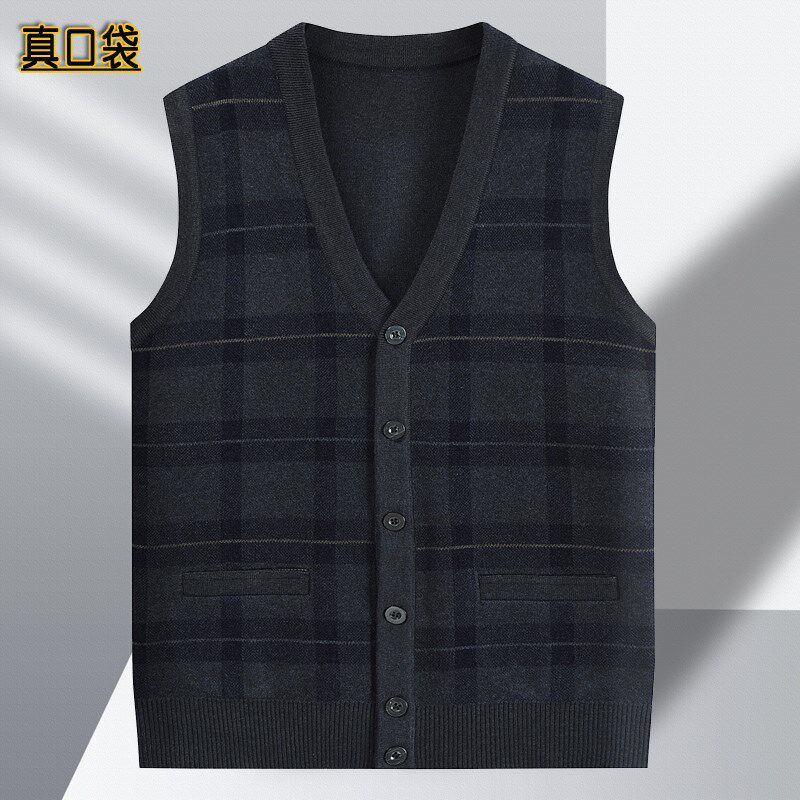 秋季中老年男马甲保暖内衣背心打底衫针织衫毛衣开衫对襟爸爸装