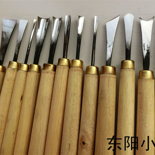 木刻刀 东阳木工工具 雕刻刀套装 木雕工具修光12件 已磨好