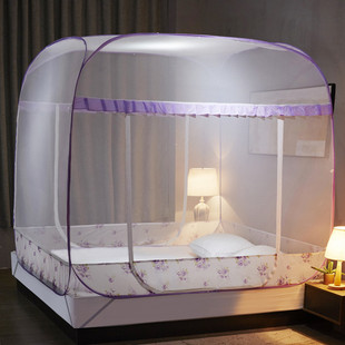 蒙古包蚊帐家用折叠免安装简约1.8m床钢丝方顶1.5m床拉链式三开门