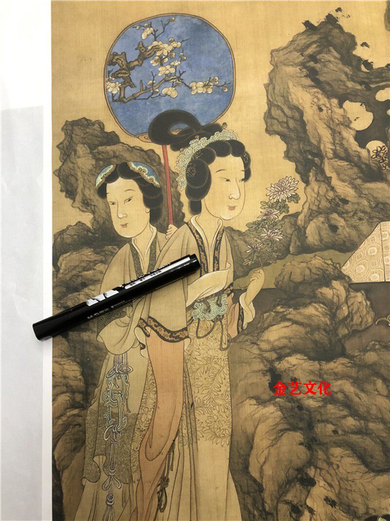 明代画家陈老莲陈洪绶眷秋图工笔仕女图立轴高清微喷学习临摹画稿