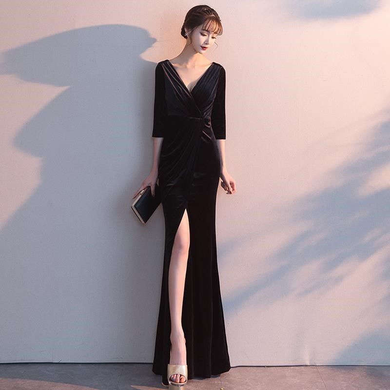 黑色晚礼服裙女2024新款宴会气质轻奢小众高端名媛高级感长款礼服