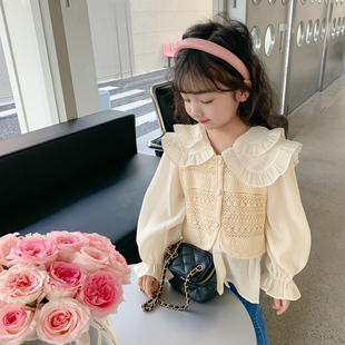 女童衬衫2023春装新款童装儿童衣服洋气春季上衣春秋款假两件衬衣