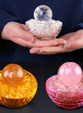 八吉祥碗客厅财位摆件聚宝盆琉璃招财聚财开业礼品粉色白黄水晶球