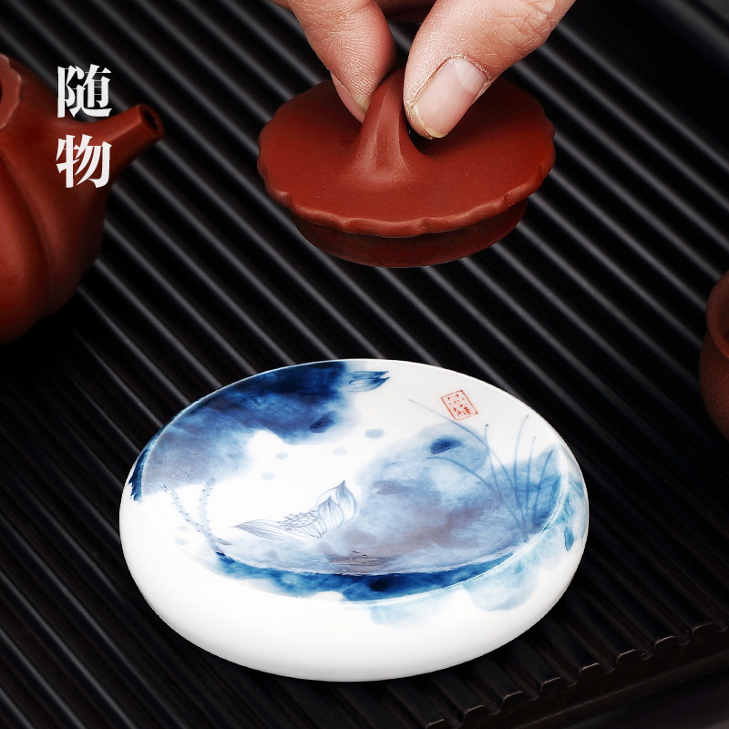 景德镇手绘青花瓷盖置紫砂壶盖子盖碗茶托陶瓷功夫茶具配件茶杯垫