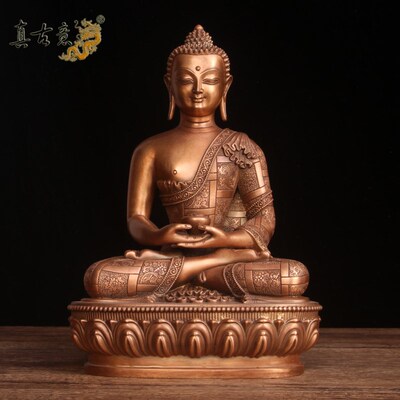 真古意 铜三宝佛佛像摆件紫铜释迦牟尼佛阿弥陀佛药师佛供奉佛