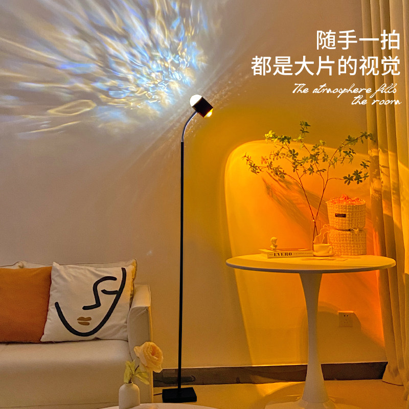 网红水波纹氛围灯落日直播背景2023落地客厅沙发装饰美容院日落灯