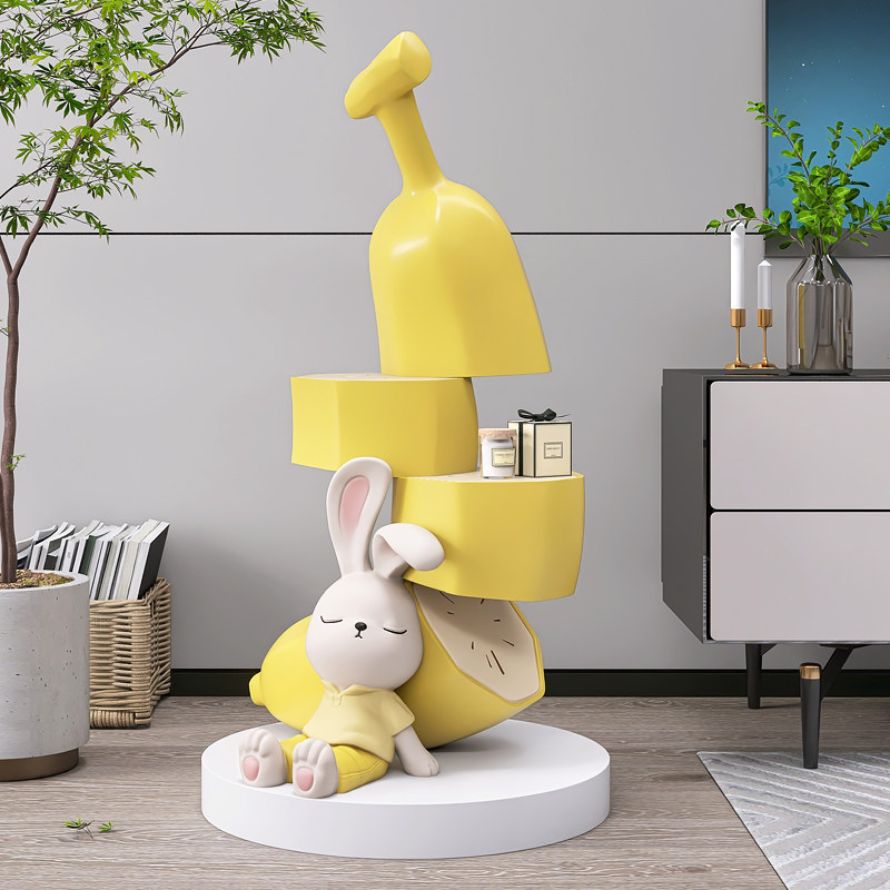 卡通兔子落地摆件大型托盘客厅电视柜装饰品沙发边几乔迁新居礼品,家居饰品,落地摆件,淘宝优惠券,粉丝福利购,淘宝优惠卷