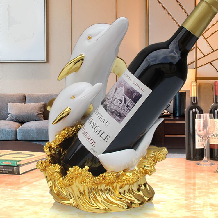 创意欧式海豚红酒架摆件个性酒柜装饰品时尚北欧风客厅电视柜摆设