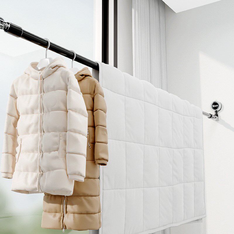 复古吸盘大号伸缩晾晒杆阳台晾衣神器伸缩晾衣杆强力承重免打孔