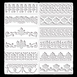 镂空绘画模板大号花边墙面喷漆蛋糕装饰图案复古几何手抄报套尺子