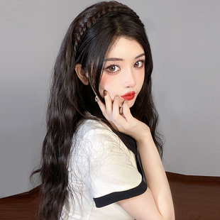 可拆卸鱼骨辫发箍假发女半头套玉米烫水波纹自然无痕长卷发遮白发