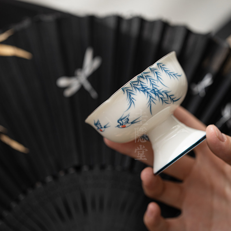 圭隐堂手绘描白金高足茶杯复古手工玉瓷家用主人杯个人单杯品茗杯,餐饮具,茶杯,淘宝优惠券,粉丝福利购,淘宝优惠卷