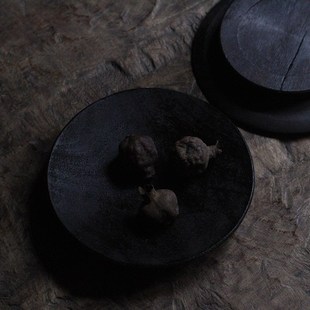 合行研物 茶食托盘 大漆壶承 点心盘 阴沉乌木古朴茶道具
