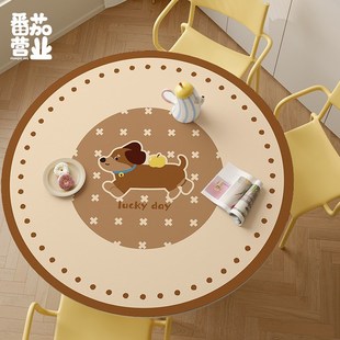 美拉德卡通腊肠狗皮革餐桌垫子家用防水防烫隔热垫桌布圆形茶几垫