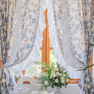 双荷叶边法式田园韩式青瓷棉麻半遮光窗帘民宿出租房宿舍隔断帘