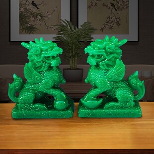 白玉麒麟摆件仿玉石招财麒麟工艺品乔迁家居客厅装饰工艺开业礼品