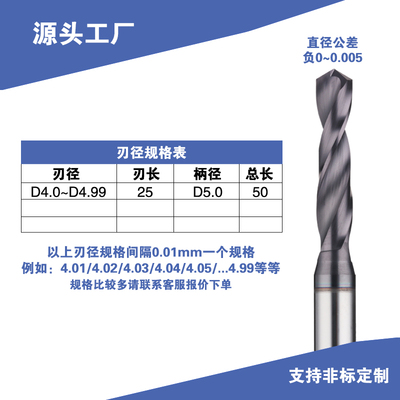 钨钢钻头超硬4.0~4.56不锈钢专用硬质合金钻头加长涂层钨钢麻花钻