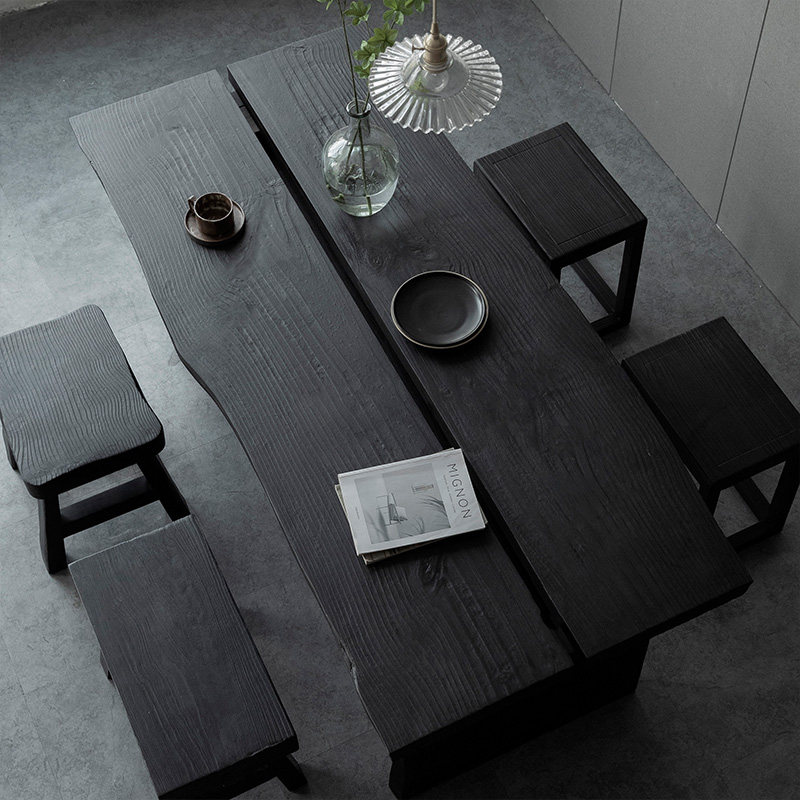侘寂风炭化黑色实木餐桌家用大板泡茶桌原木商用白蜡木桌子工作台,住宅家具,实木餐桌,淘宝优惠券,粉丝福利购,淘宝优惠卷