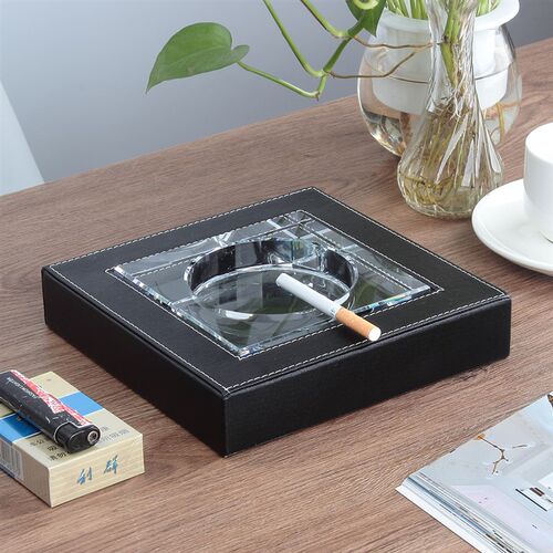 皮革烟灰缸 潮流个性水晶玻璃 欧式客厅茶几创意可爱大号家用定制