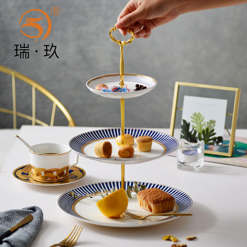 三层下午茶盘子点心盘甜品盘欧式骨瓷家用水果盘餐具冷餐茶歇摆台