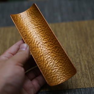 铜契锤纹茶则茶荷三件套手工锤纹铜茶荷茶勺茶铲茶匙茶拨茶道配件