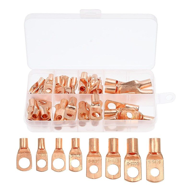 60个盒装 8种尺寸/镀锡窥口铜鼻子紫铜接线端子,压线端头组合套装