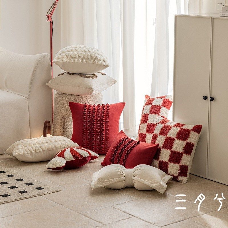 红色喜庆结婚棋盘格现代靠枕新年靠垫客厅沙发节日装饰糖果抱枕套,居家布艺,靠垫/抱枕,淘宝优惠券,粉丝福利购,淘宝优惠卷