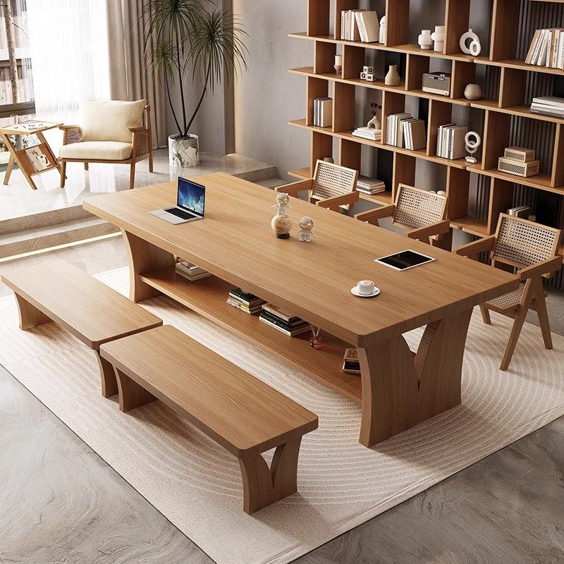 原木实木书桌长桌客厅家用双层隔板创意办公桌工作台大书法学习桌,住宅家具,书桌,淘宝优惠券,粉丝福利购,淘宝优惠卷