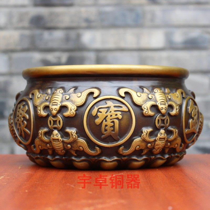 宇卓铜器纯铜聚宝盆 黄铜蝙蝠铜钱聚宝盆加厚礼品工艺品桌面摆件,家居饰品,装饰摆件,淘宝优惠券,粉丝福利购,淘宝优惠卷