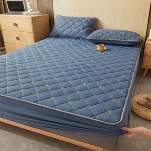 A类全棉水洗棉床笠单件纯棉夹棉床罩1.2/1.35米150x190cm防滑床套