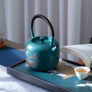 朱炳仁铜 手工紫铜壶单人便携泡茶壶功夫茶具瑞鹤呈祥壶