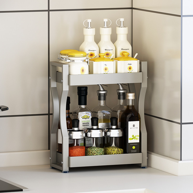 厨房调料置物架台面双层小尺寸窄款不锈钢调味品盐油酱醋收纳架子