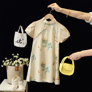 女童夏季旗袍中大童儿童小女孩中国风短袖连衣裙新中式洋气童装潮