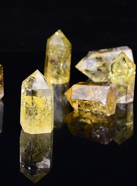 天然黄水晶原石摆件 水晶柱家居摆件 办公水晶消磁净化原石