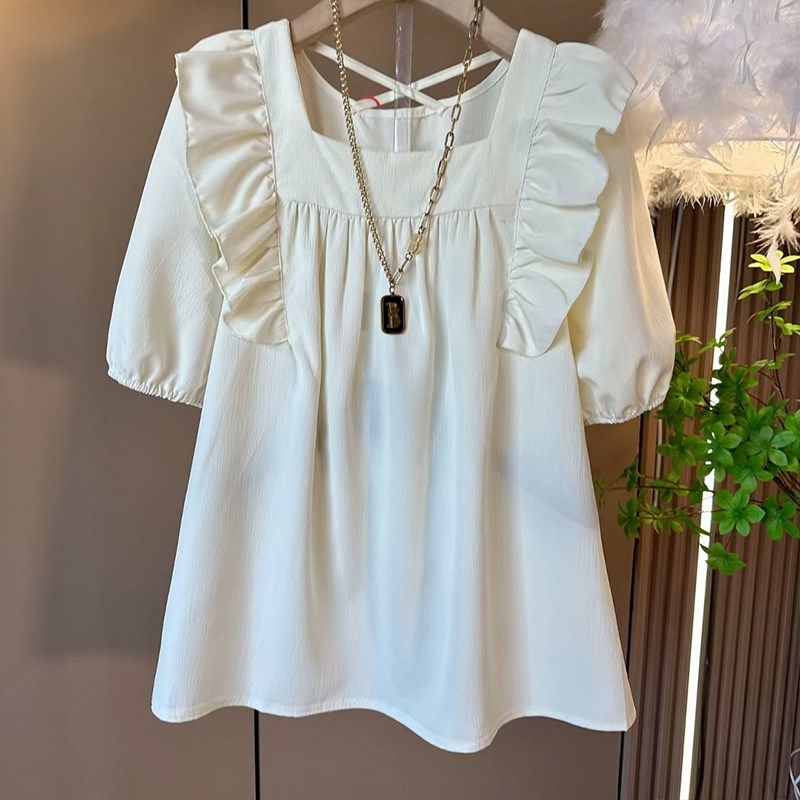 加大码女装方领后背交叉带荷叶肩松紧休闲小衫胖妹妹简约百搭上衣,女装/女士精品,大码内搭,淘宝优惠券,粉丝福利购,淘宝优惠卷