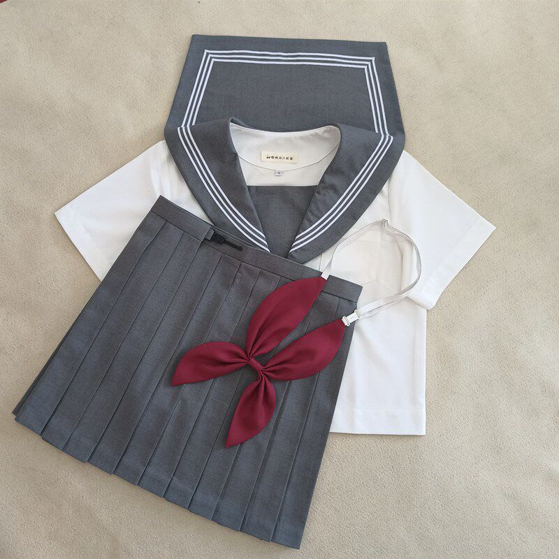 【樱桃】正统JK制服基础款校供套装水手服灰三本短袖夏服