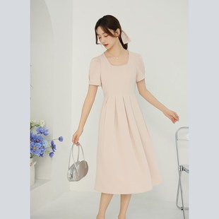 奈格薇儿小个子方领连衣裙2025新款女夏季日落裙法式气质收腰裙子