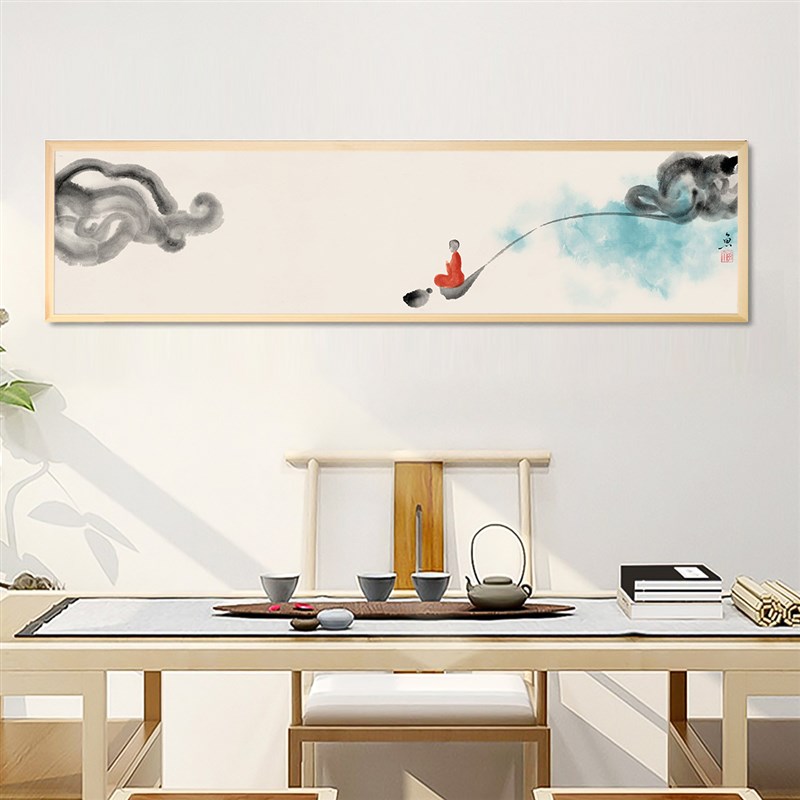 新中式禅意荷花山水坐养意境茶馆挂画茶室茶楼挂画卧室床头壁画