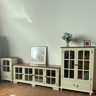 美式客厅电视柜带旁边的小边柜多功能全实木收纳柜饭厅收纳柜立柜