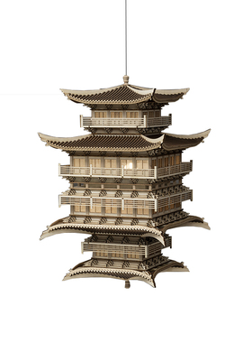 新中式禅意国风创意古建筑镜像山水悬挂木雕装置吊饰酒店民宿摆件