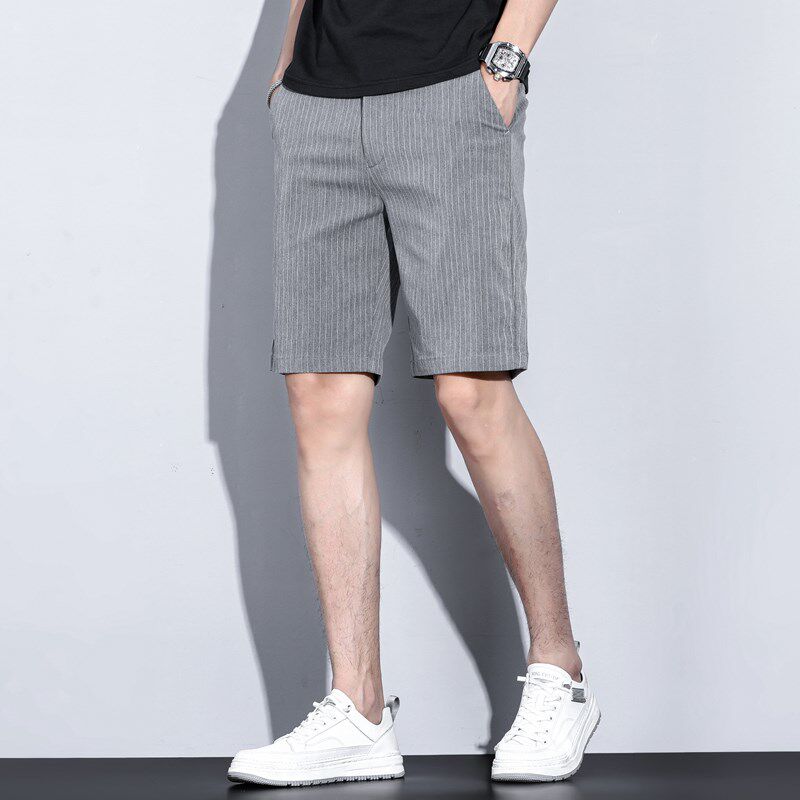 高级感五分裤男士格子男款百搭直筒裤子男休闲春夏季5分西裤短裤