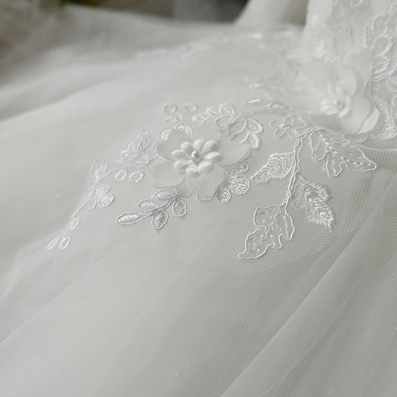 儿童礼服公主裙春秋女童蓬蓬纱裙花童婚礼小女孩生日礼服白色长袖