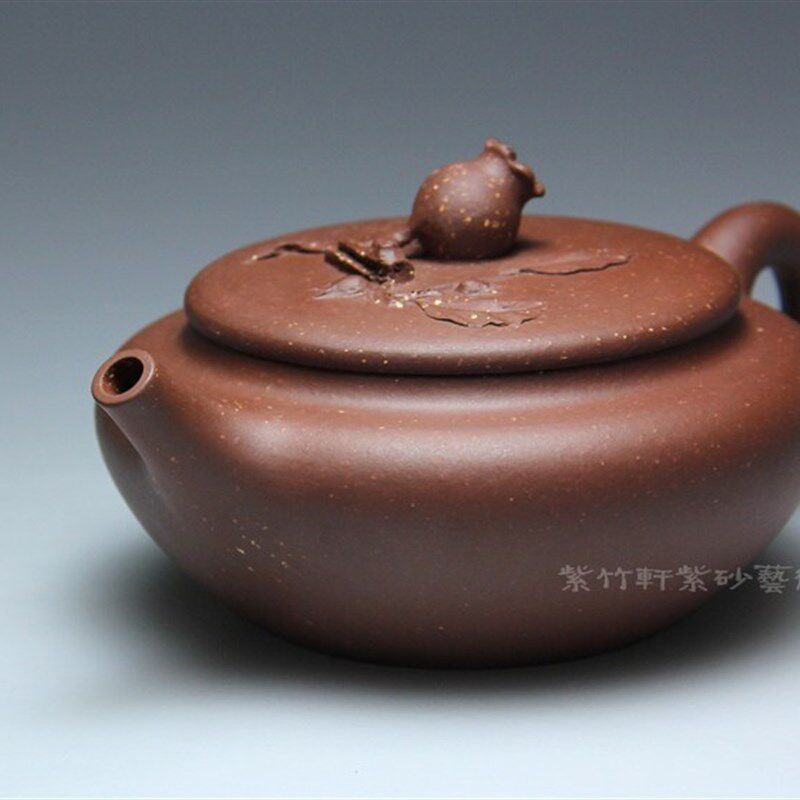 宜兴紫砂壶纯全手工茶壶名家吴竹霞家藏原矿红金砂250CC榴香壶