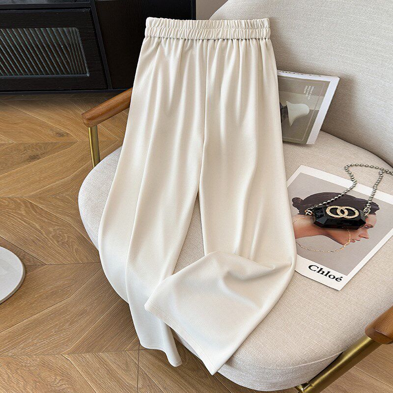 300大码裤子女200斤胖mm春夏高腰显瘦宽松国风白色阔腿直筒西装裤