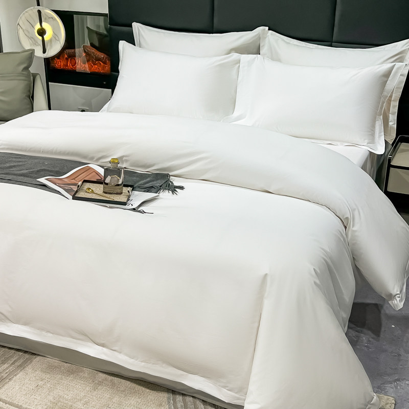 宾馆酒店床上四件套民宿公寓纯白色飞边被套床单旅馆床上用品布草,床上用品,酒店床品套件,淘宝优惠券,粉丝福利购,淘宝优惠卷