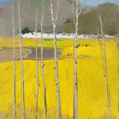 饰画 家手绘装 金色 田野风景油画吴冠中油画临摹复制品新中式