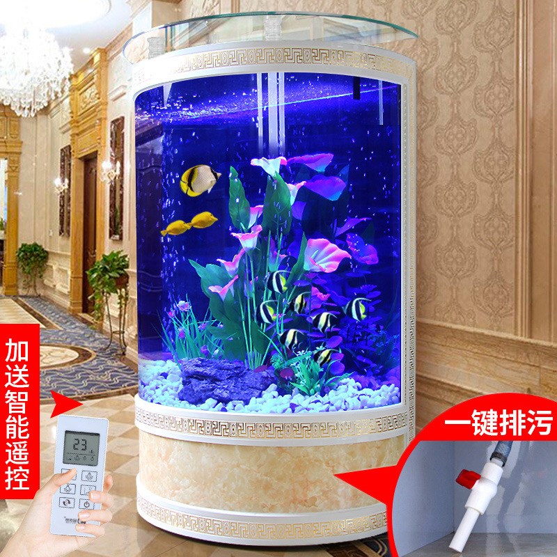 胜居欧式半圆鱼缸水族箱客厅落地生态玻璃中型60/80/1米大型圆柱
