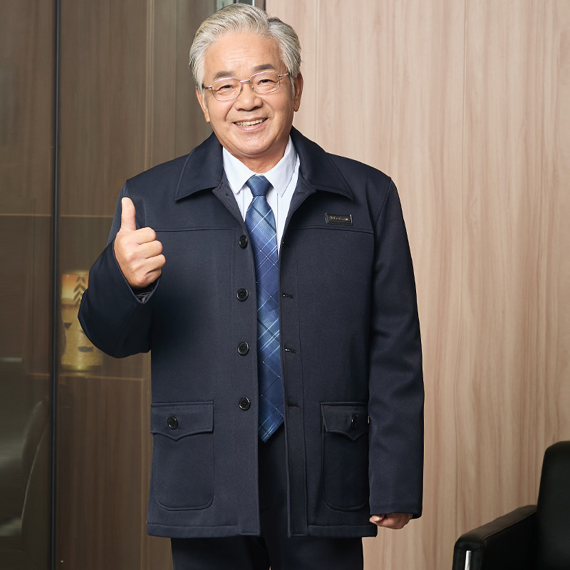 中年夹克明扣外套加绒冬季中老年人爸爸秋装褂子秋冬男装父亲外衣